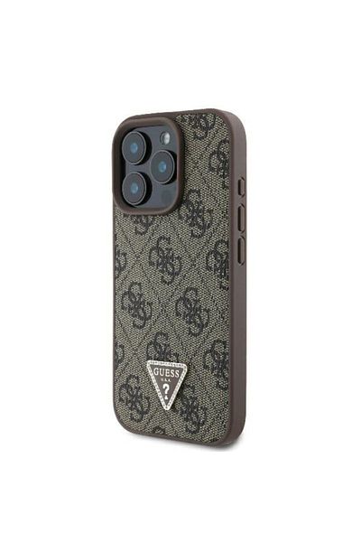 Guess iPhone 16 Pro Max Leather Metal Logo Strass Crossbody Case, Brown