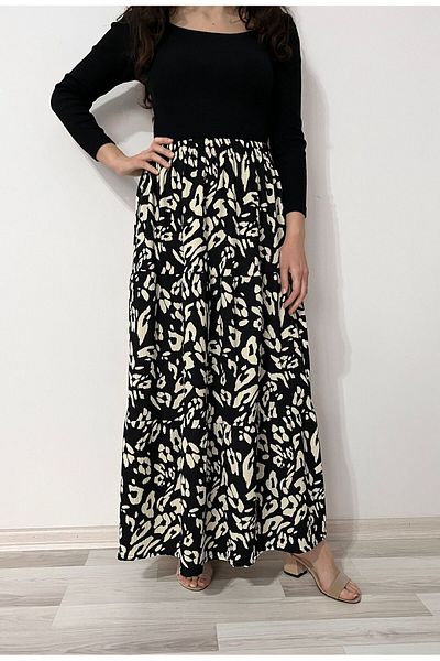 520CK Women's Patterned Long Skirt - Hijab Skirt - Layered Skirt