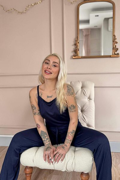 Pijamaevi Navy Blue Blu Notte Women's Pajama Set with Bamboo Straps