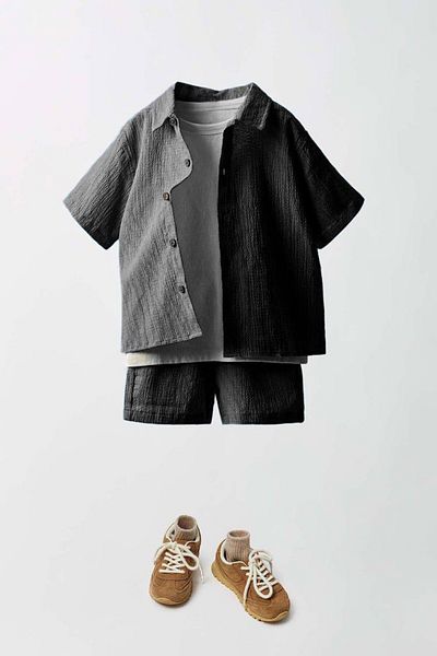 MİNİKO KİDS Laciel Paris Boy's Woven Shirt Tee Shirt 3-Piece Shorts Suit