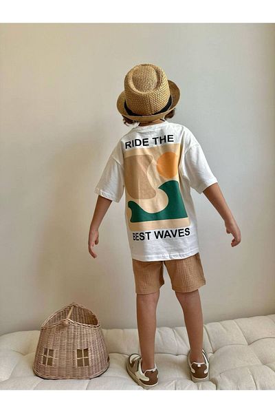 Jolly Kids Boy's Palm Printed Muslin Shorts Suit