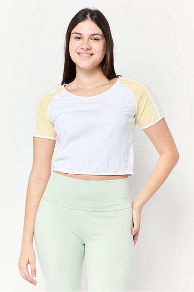 adidas Women Sportswear Fit Short Sleeve Outdoor Top, White/yellow