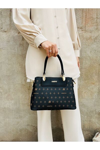 Armine 206 Women's Faux Leather Monogram 4 Compartment Hand and Adjustable Long Strap Shoulder Bag