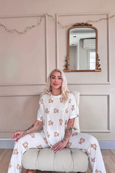 Pijamaevi Doux Bear Print Bamboo Short Sleeve Women's Pajamas Set