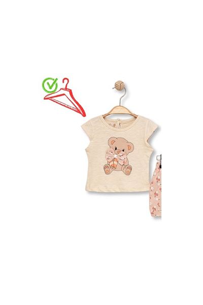 DECO 162-04-25 Girl's Suit Shorts with Flowers Bear Print 6/24 Months