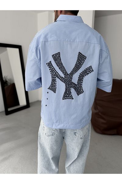 BYBASICMAN Blue Ny Striped Oversize Shirt Gj-023