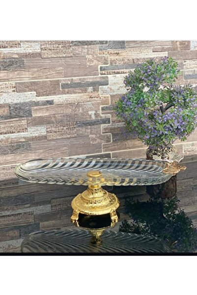 P H Panayır Home Glass Gold Metal Pedestal Boat Presentation Rack, Sugar Bowl, Tray, Glass Bowl