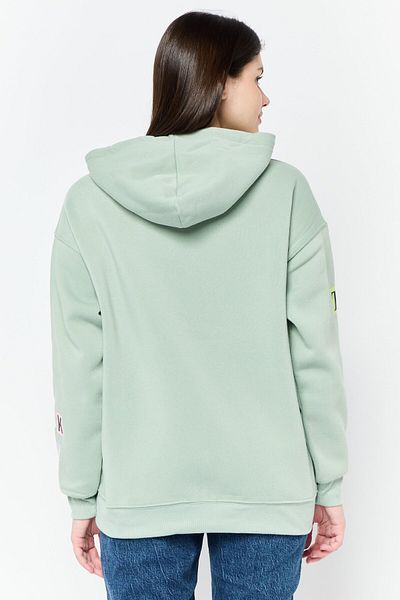 No Comment Women Graphic Print Long Sleeve Full Zip Hoodie, Sage Green