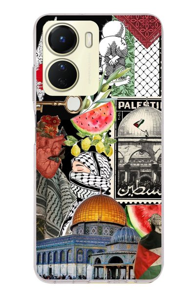 TechTree Vivo Y16 Compatible Palestine Freedom Collage Transparent Silicone Case