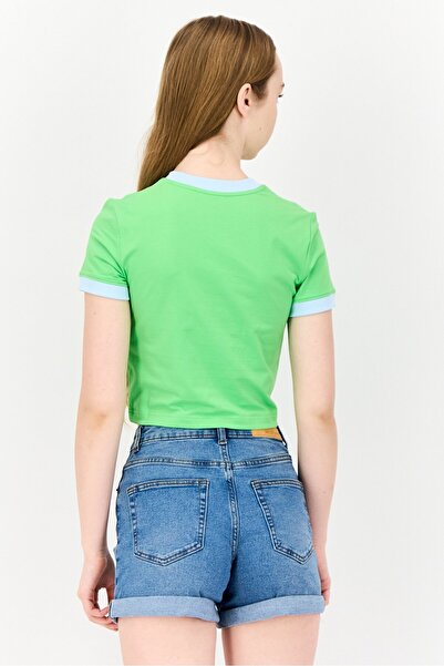 Esprit Women Crew Neck Short Sleeve Brand Logo Crop T-Shirt, Light Green