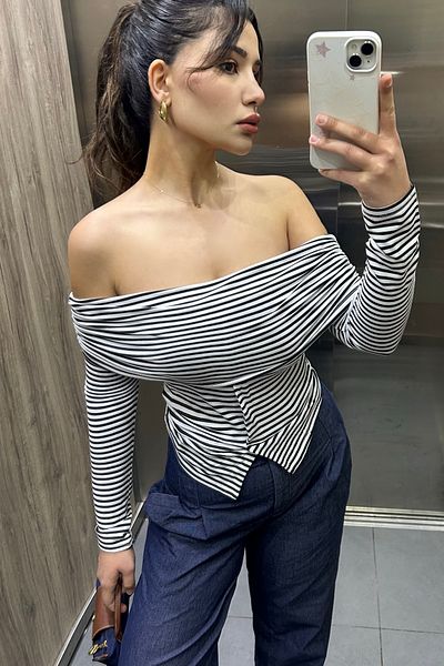 World Fashion Trends Bluză elastică cu mânecă lungă cu guler Madonna WFT8019
