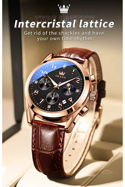 OLEVS ERKEK KOL SAATİ ROSE GOLD KASA DERİ KORDON ÜST KALİTE