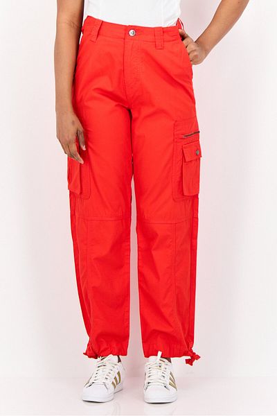 Esprit Women Straight Fit High Rise Solid Cargo Pants, Red