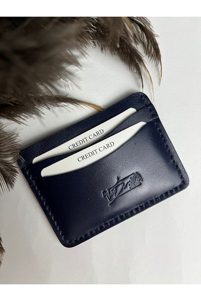 TROYDER Genuine Leather Unisex Card Holder Navy Blue Color