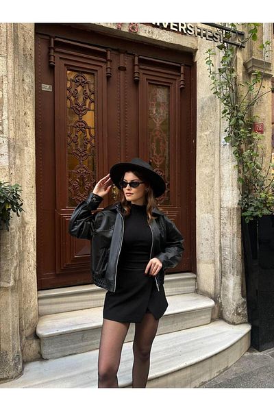 MerStore Jachetă din piele Bomber pentru femei de sezon nou