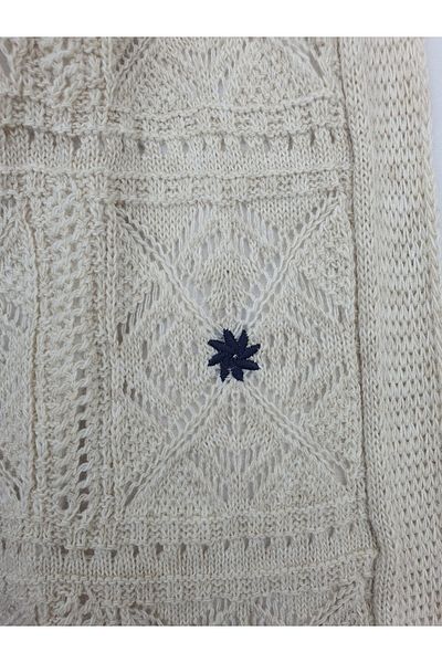 Modamorfo Embroidered Square Patterned Openwork Knitwear Cardigan - Stone
