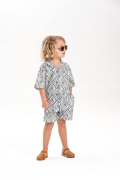 MİNİKO KİDS Laciel Paris Linen Shirt Patterned Boy's Shorts Suit