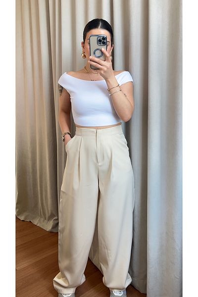Butik Beige Oversized High Waist Fabric Pants