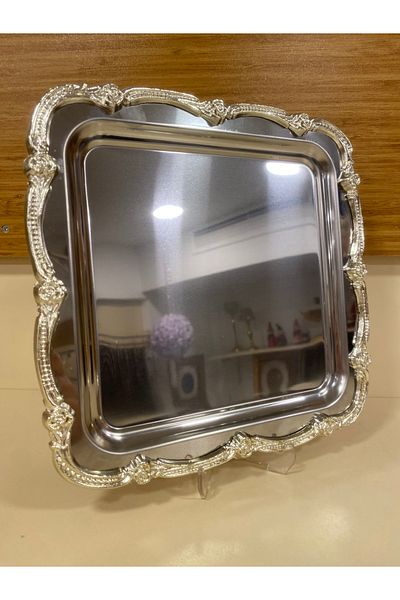 PLUS HOME Tray Single Coffee Tea Presentation Square Silver 24X24 cm