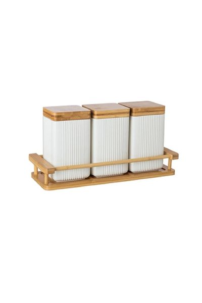 ALSAIF KITCHEN 3-piece porcelain sugar and tea box set with wooden stand