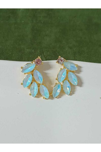 mos&more Green Leaf Women's Earrings with Crystal Stones