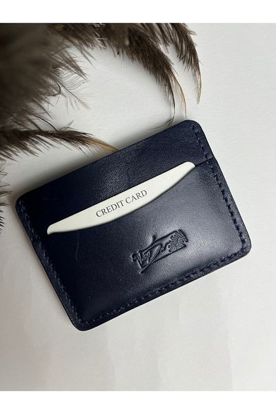 TROYDER Genuine Leather Unisex Card Holder Navy Blue Color