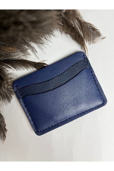 TROYDER Genuine Leather Unisex Card Holder Navy Blue Color