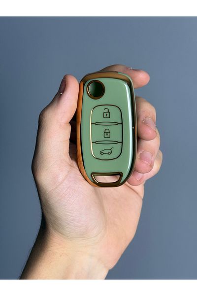 Luxe Aksesuarr Renault -Talisman-Megane4-Taliant-Sustali 3 Button Silicone Key Protection Case Green Color