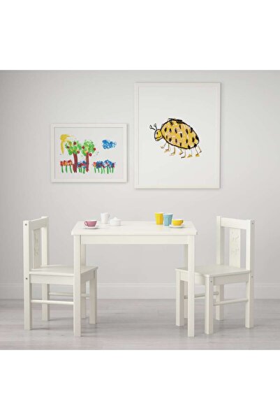 OEM Masuta de activitati din Lemn masiv pentru copii, Alb, Dimensiune 59x50 cm, Varsta 2 Ani +