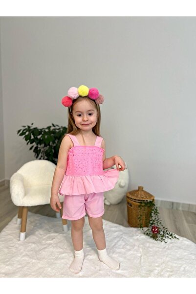TİJK Girl's Strappy Knitted Detailed Shorts Set of 2