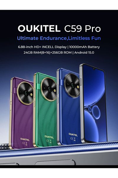 oukitel OUKITEL C59 PRO Dual Sim Blue 24GB (8+19)Ram/256GB Rom 10,000 mAh Battery 6.88'' Screen
