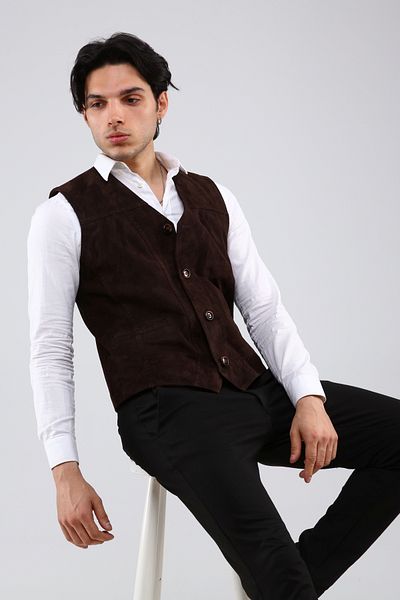 CE-YIL DERİ ÜRÜNLERİ Genuine Leather Suede Vest