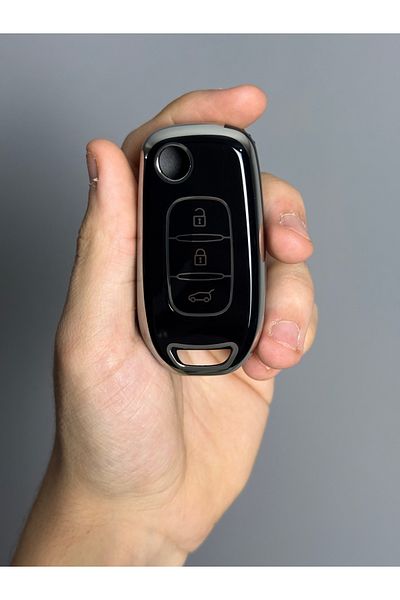 Luxe Aksesuarr Renault - Talisman-Megane4-Taliant-Sustalı 3 Button Silicone Key Protection Case Black Silver Color