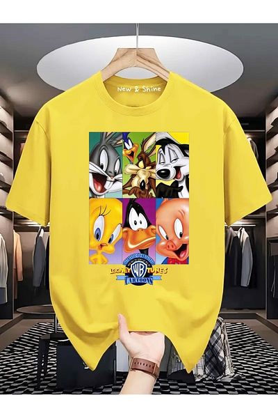 New Shine 1 тениска е подарък при покупка на 6 или повече в количката - тениска с щампа Looney Tunes Oversize