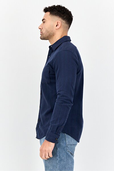 Dockers Men Slim Fit Textured Long Sleeve Casual Shirt, Navy