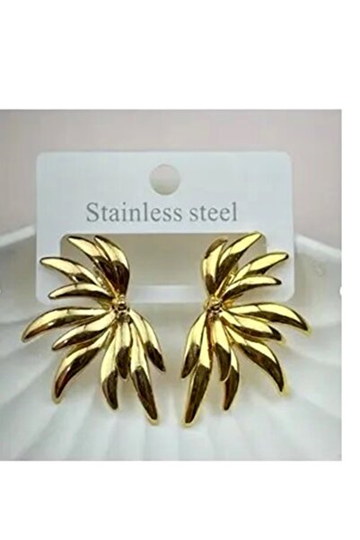 mos&more Gold Kanat Tasarım Kadın Küpe (4cm)