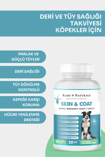 Kahu Naturals Spiritually Connected Skin&Coat, Deri ve Tüy Sağlığı Takviye, Bira Mayası, Sarımsak, MOS, Spirulina, 60 Tablet