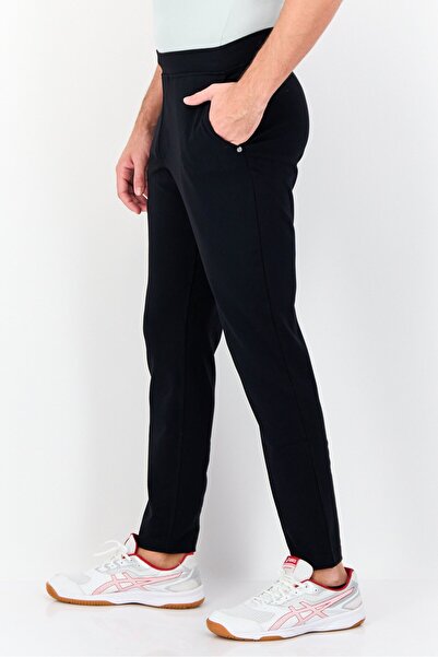 SKECHERS Men Tapered Fit Plain Walking Track Pants, Black