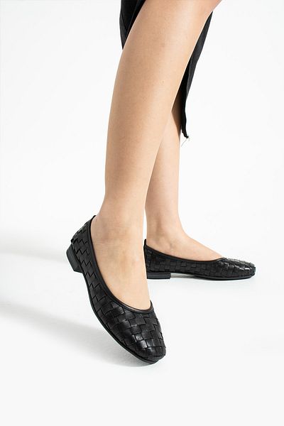 Getcho Talia Pantofi de balerină negri din piele naturală pentru femei Talia cu model plasă Talpă plată Confortabil de vară Elegant Model ușor