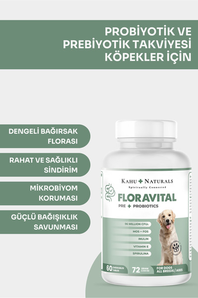 Kahu Naturals Spiritually Connected Floravital, Köpekler Için Probiyotik Ve Prebiyotik Desteği, 60 Tablet