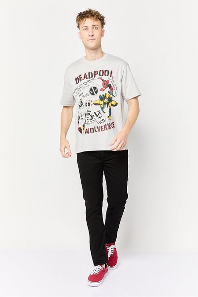 Marvel Men Deadpool And Wolverine Crew Neck Short Sleeves T-Shirt, Light Grey