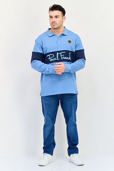 PAUL FRANK Men Regular Fit Long Sleeve Brand Logo Polo Shirt, Multicolor