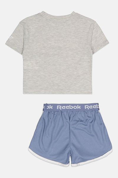 Reebok Kids Girl 2 Pieces Brand Logo T-Shirt and Short Set, Grey