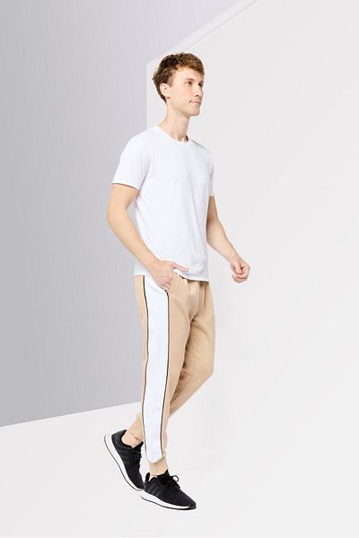 Guess Men Regular Fit Brand Logo Jogger Pants, Beige