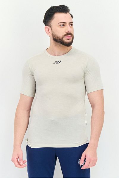 New Balance Men Athletic Fit Short Sleeve Running T-shirt, Light Beige