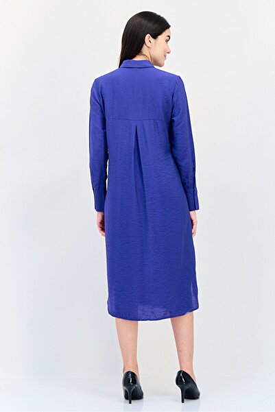 Bebe Women Plain Tie Waist Midi Dress, Blue