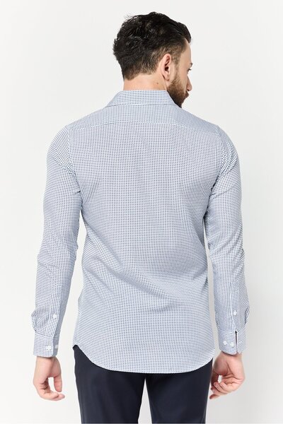 Scotch & Soda Men Modern Fit Micro Check Long Sleeves Dress Shirt, Multicolor