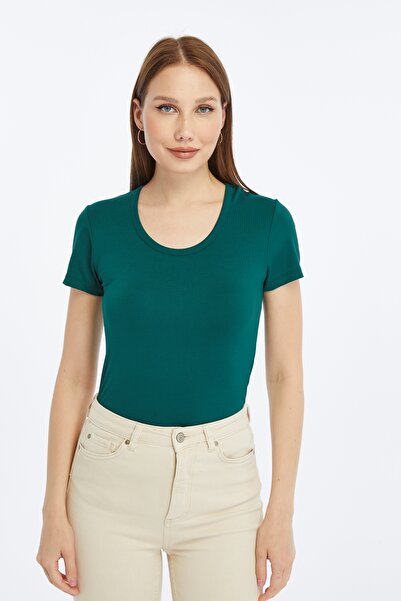 LAENT بلوزة نسائية من الفيسكوز بقصة مستقيمة وياقة دائرية وأكمام قصيرة باللون ...