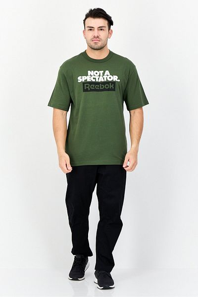 Reebok Men Sportswear Fit Brand Logo Short Sleeves Outdoor T-Shirt, Green