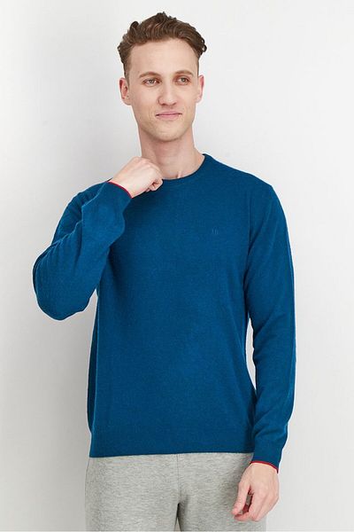 Harmont & Blaine Men Crew Neck Long Sleeve Knitted Sweater, Teal